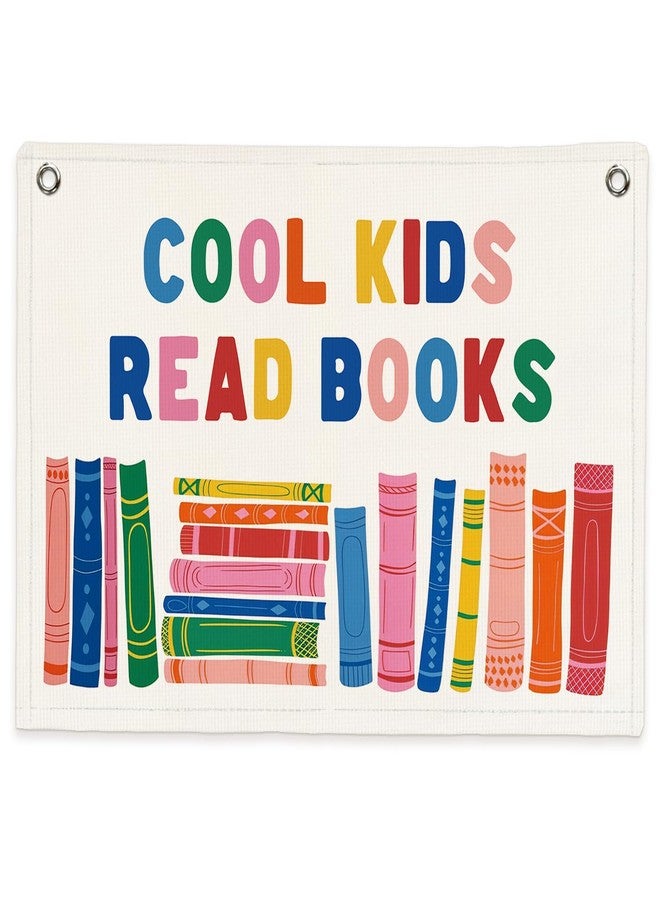 SJDFCSA Cool Kids Read Books Banner Canvas Wall Hanging, Reading Corner Decor Wall Art, Boho Colorful Books Wall Decor Hanging Banner Flag for Classroom Reading Room Library Kids Bedroom Prints, 30x20 - Image 1