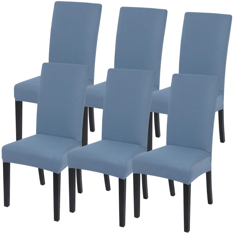 SearchI Dining Room Chair Covers Set of 6 Stretch Solid Color Parsons Chair Slipcovers Spandex Removable Washable Kitchen Chair Protector Cover for Dining Room Hotel Ceremony Gray Blue