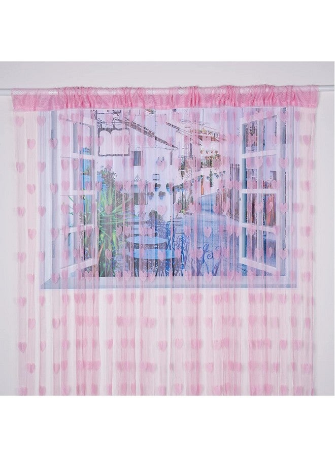 Pindia 6 feet Set of 2 Baby Pink String Net Heart Design Door Window Curtain - Image 3