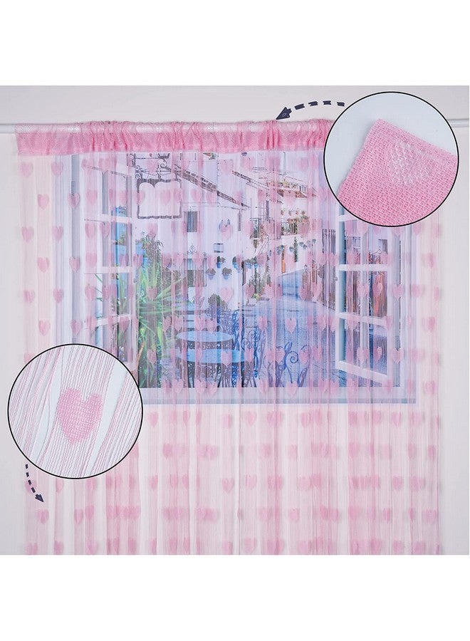 Pindia 6 feet Set of 2 Baby Pink String Net Heart Design Door Window Curtain - Image 2