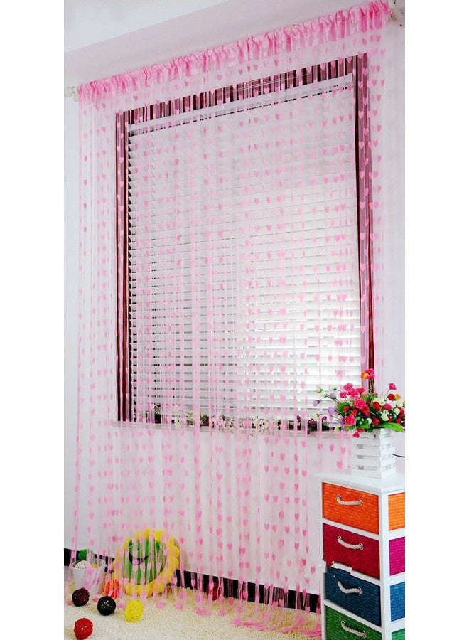 Pindia 6 feet Set of 2 Baby Pink String Net Heart Design Door Window Curtain - Image 1