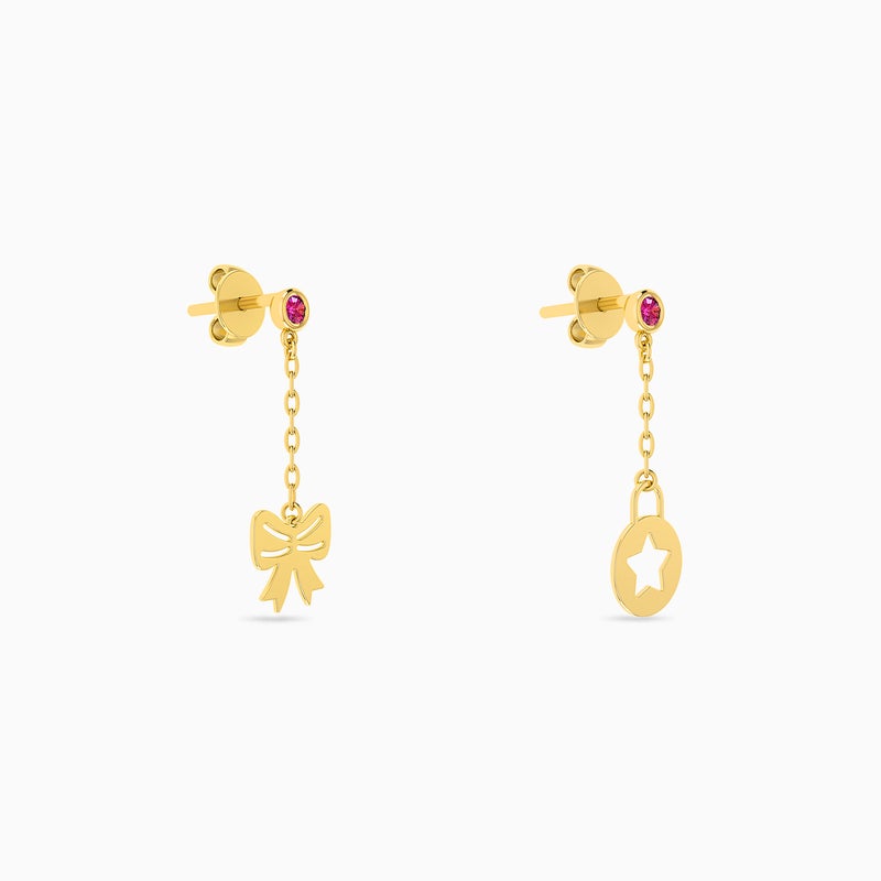 Miss L' by L'azurde Ribbon Red Stone Drop Earrings in 18K Gold - Image 2