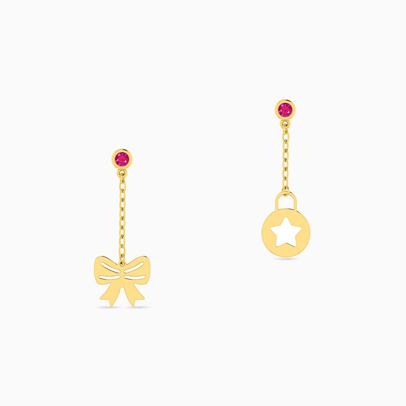 Miss L' by L'azurde Ribbon Red Stone Drop Earrings in 18K Gold - Image 1