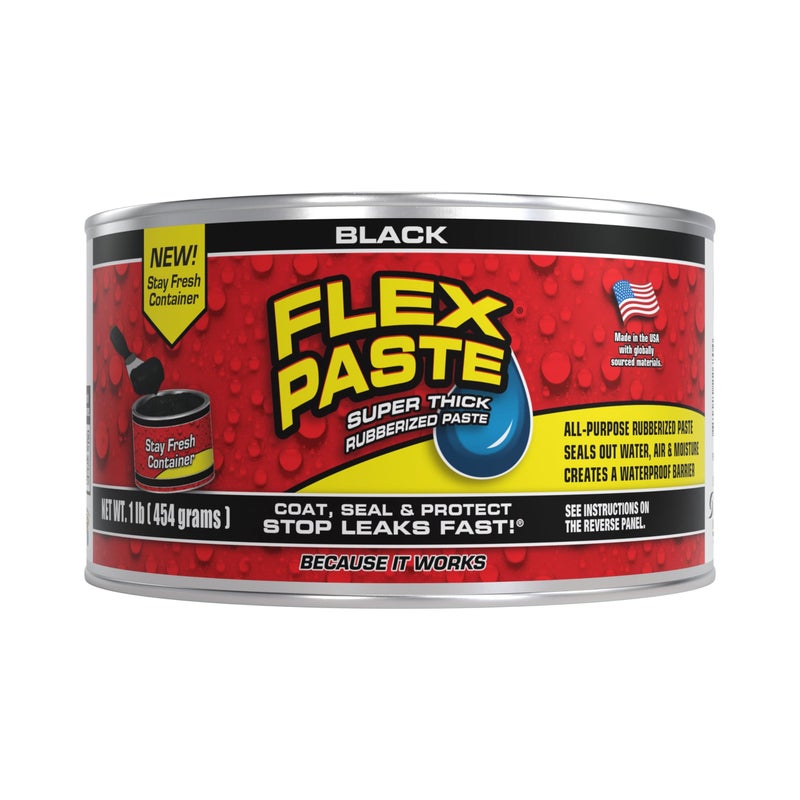 Flex Paste, Waterproof Paintable Putty, Spackle Sealant, Fill Gaps Cracks Holes - Block Out Water and Air - UV Resistant - Walls, Drywall, EPDM, Concrete, Roof, RV Repairs, Black, Half-Quart - Image 1
