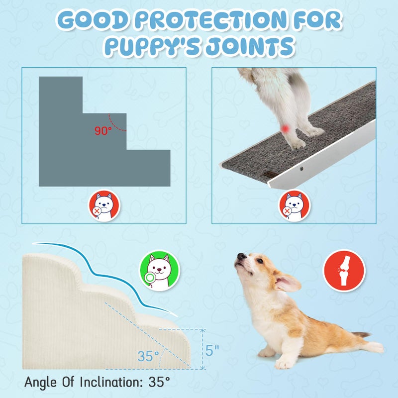 Mesa Lemon Dog Steps for Small Dogs, 3-Step Pet Ramp Stairs for High Beds and Sofa, Non-Slip Pet Stairs for Small Dogs and Cats, Removable and Easy to Clean Cover, Beige - Image 4