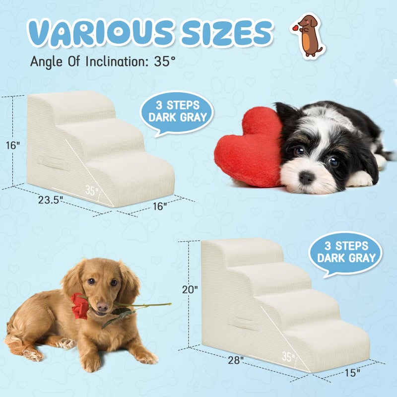 Mesa Lemon Dog Steps for Small Dogs, 3-Step Pet Ramp Stairs for High Beds and Sofa, Non-Slip Pet Stairs for Small Dogs and Cats, Removable and Easy to Clean Cover, Beige - Image 5