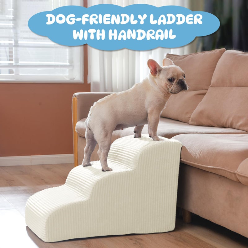 Mesa Lemon Dog Steps for Small Dogs, 3-Step Pet Ramp Stairs for High Beds and Sofa, Non-Slip Pet Stairs for Small Dogs and Cats, Removable and Easy to Clean Cover, Beige - Image 2