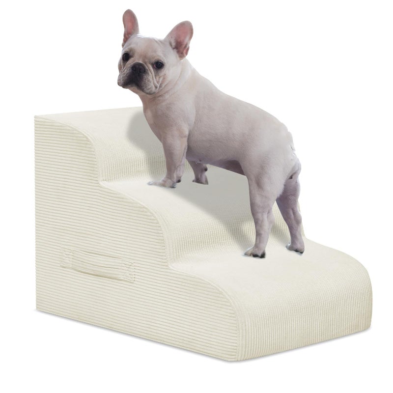 Mesa Lemon Dog Steps for Small Dogs, 3-Step Pet Ramp Stairs for High Beds and Sofa, Non-Slip Pet Stairs for Small Dogs and Cats, Removable and Easy to Clean Cover, Beige - Image 1