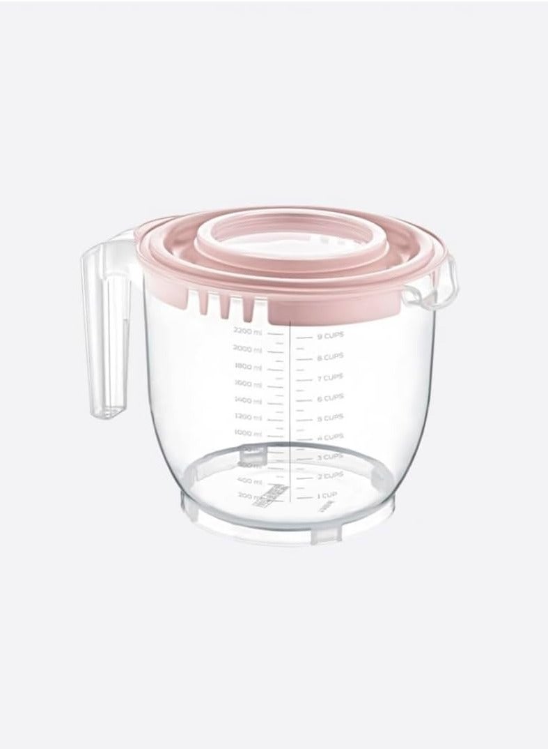Dunia plastik Turkish Graduated Mixing Jug with Plastic Lid, 2200 ml, Clear - Image 1