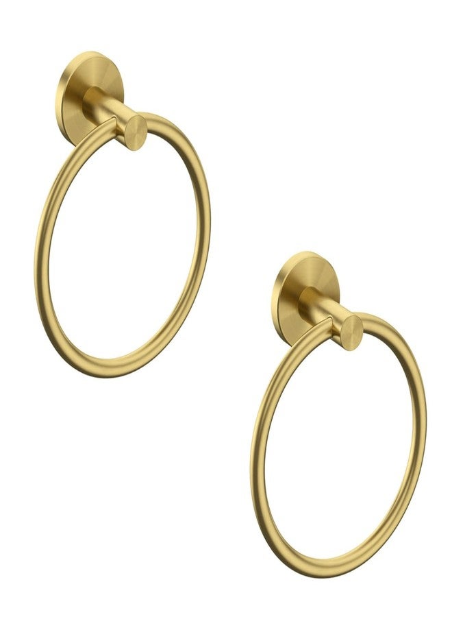 USHOWER 2 Pack Brushed Gold Towel Ring, Hand Towel Holder for Bathroom, Durable 304 Stainless Steel, Modern Style - Image 1