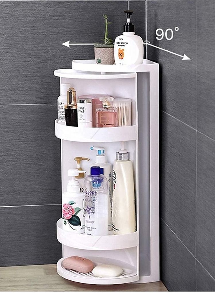 DubaiGallery Home Storage Shelf (Swivel Shelf - White) Rotating Triangle Shelf, Bathroom 360 Degree Double Layer Storage Shower Corner Organizer Cosmetic Cabinet  - Image 3