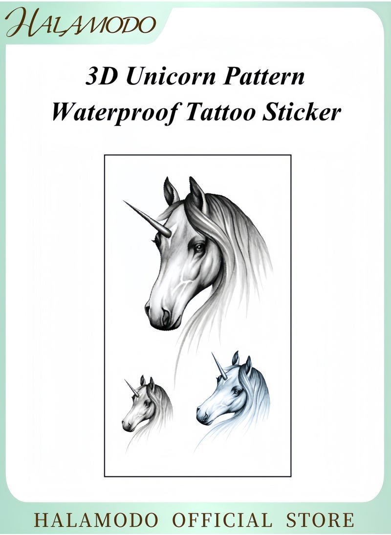HALAMODO Dreamy Unicorn Tattoo Sticker Temporary Waterproof Unique Artistic Sticker Unisex Simple Gray and White Unicorn Pattern Design  - Image 1