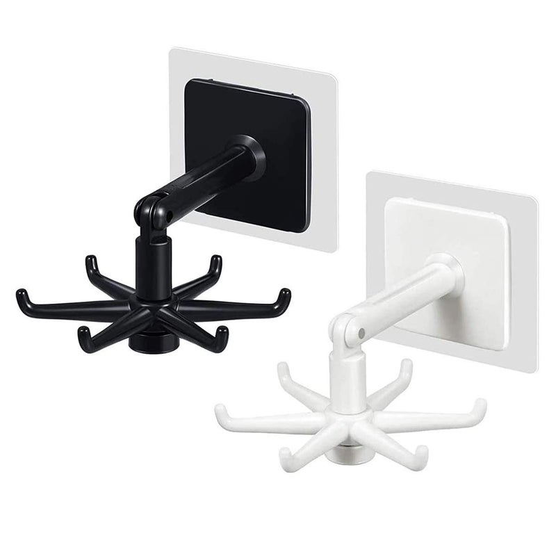 365Home Hanging Utensil Holder Hooks Kitchen Utensil Hanger Wall Mount 360 Degrees Rotating Folding Hook Self Adhesive Hook Utensil Rack with 6 Hooks for Kitchen Bathroom 1 Black 1 White