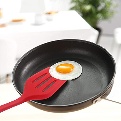 Baskety Silicone Turner Spatula/Slotted Spatula, High Heat Resistant to 480°F, Hygienic One Piece Design, Non Stick Rubber Kitchen Utensil for Fish, Eggs, Pancakes, Wok Red Pack of 1 - Image 4