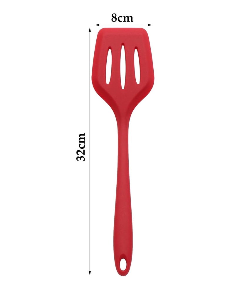 Baskety Silicone Turner Spatula/Slotted Spatula, High Heat Resistant to 480°F, Hygienic One Piece Design, Non Stick Rubber Kitchen Utensil for Fish, Eggs, Pancakes, Wok Red Pack of 1 - Image 2
