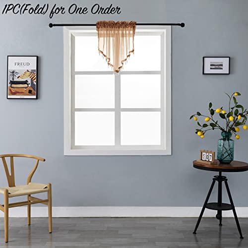 PearAge Beaded Sheer Valance Curtains for Living Room,Rod Pocket Farmhouse Window Valance, Bead Trim Tassel Voile Sheer Curtain Valance for Bedroom Bathroom Cafe 51x24 Inches (Brown) 1PC - Image 2
