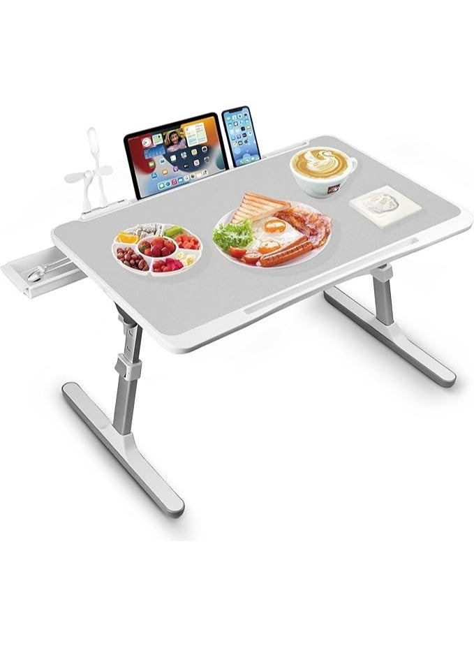 Lap Desk Bed Tray Table, Adjustable Laptop Stand with USB, Light, Fan, and Drawer - Image 1