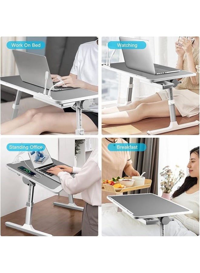 Lap Desk Bed Tray Table, Adjustable Laptop Stand with USB, Light, Fan, and Drawer - Image 5