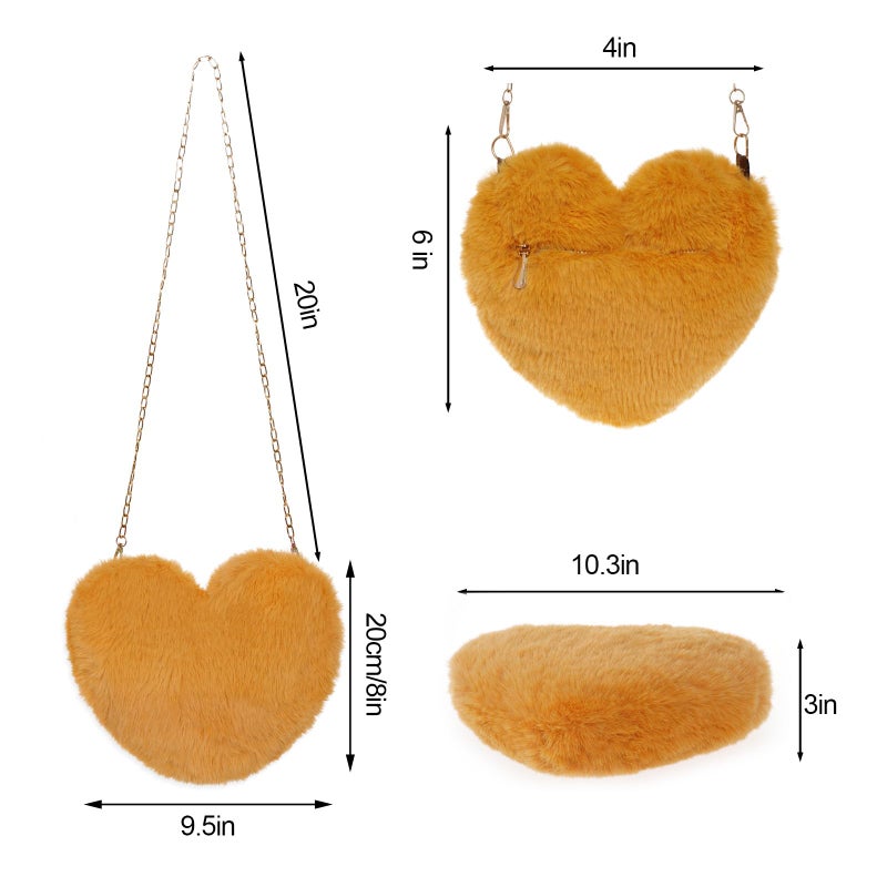 Miayon Heart Shaped Faux Fur Clutch Purse Fluffy Crossbody Shoulder Bag for Women Halloween Christmas Valentine Golden - Image 3