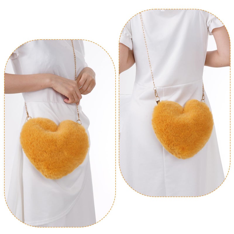 Miayon Heart Shaped Faux Fur Clutch Purse Fluffy Crossbody Shoulder Bag for Women Halloween Christmas Valentine Golden - Image 2