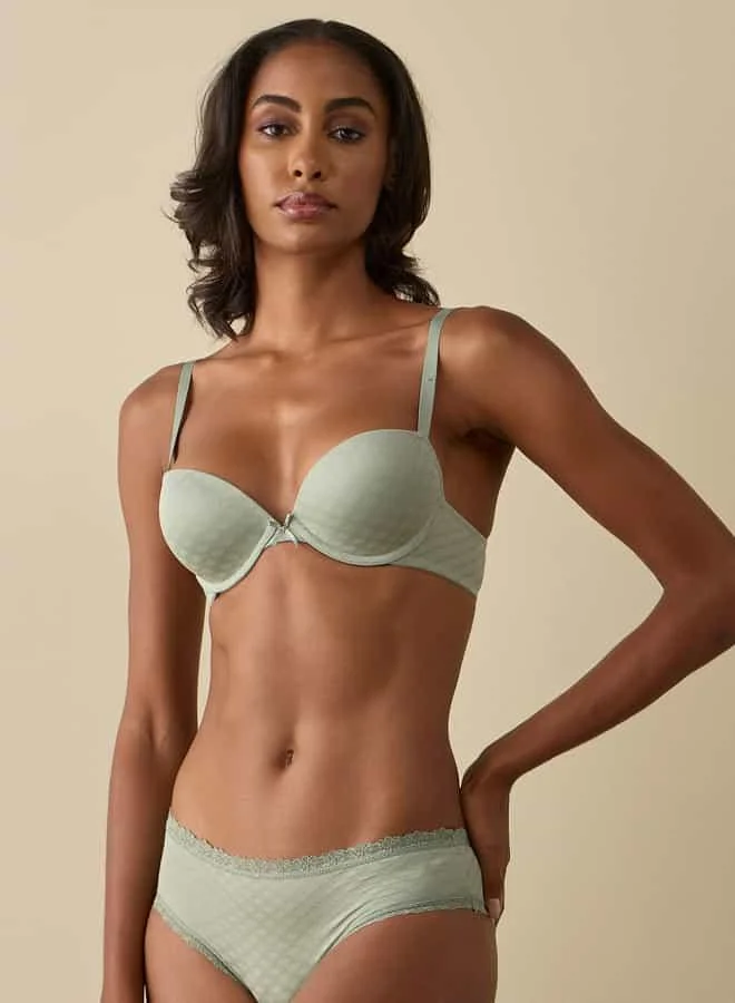 Splash FAV Textured Balconette Bra with Hook and Eye Closure