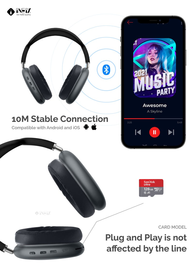 INEIX - Air Max Wireless Bluetooth Over-Ear Headphones -Black - Image 1