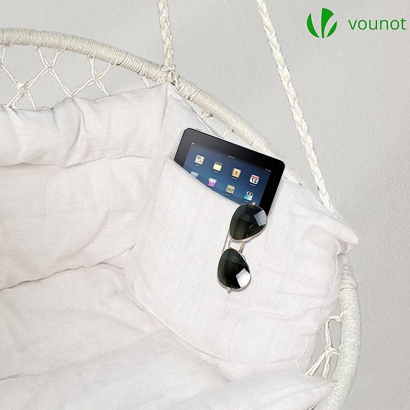 VOUNOT كرسي معلق مع وسادة، أرجوحة مكرامية معلقة للشرفة والفناء والحديقة والاستخدام الخارجي، سعة 265 رطلاً، بيج - Image 5