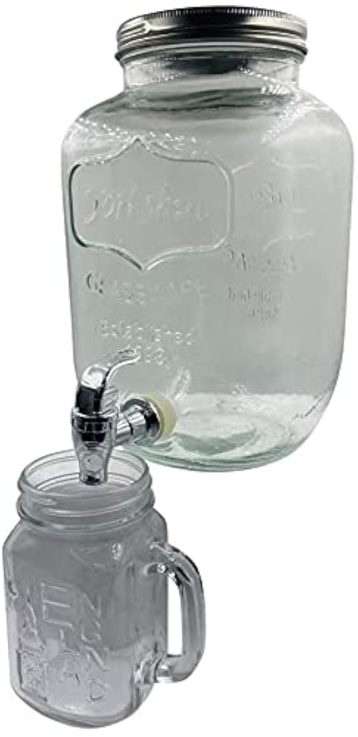 LVOOK Glass Made lass Beverage Beer Juice Dispenser for Party Event with 1 Free Mason Jars- 4 Liter by Home-Cart - Image 1
