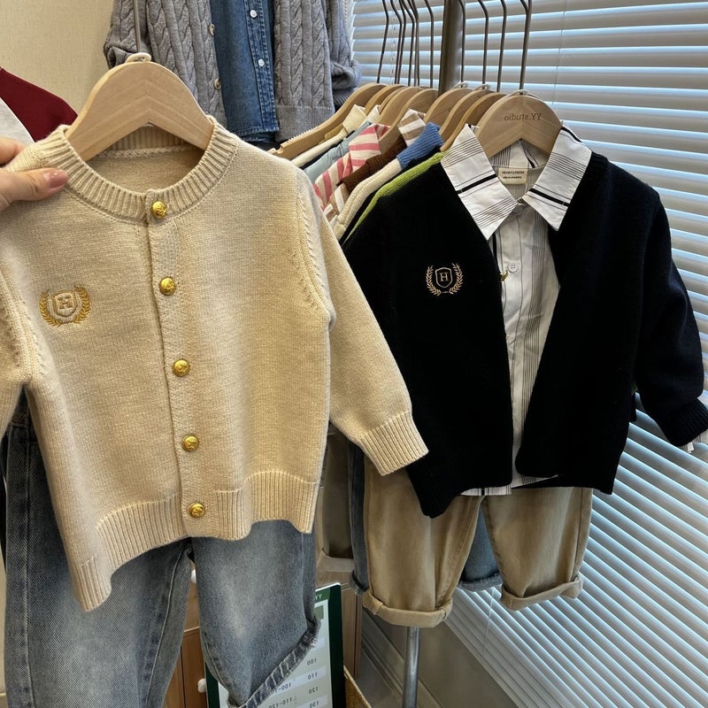 Soft And Waxy Children'S Clothing 2025 Letter Embroidered Wool Knitwear For Boys And Girls Preppy Knitwear Cardigan Jacket - Image 2