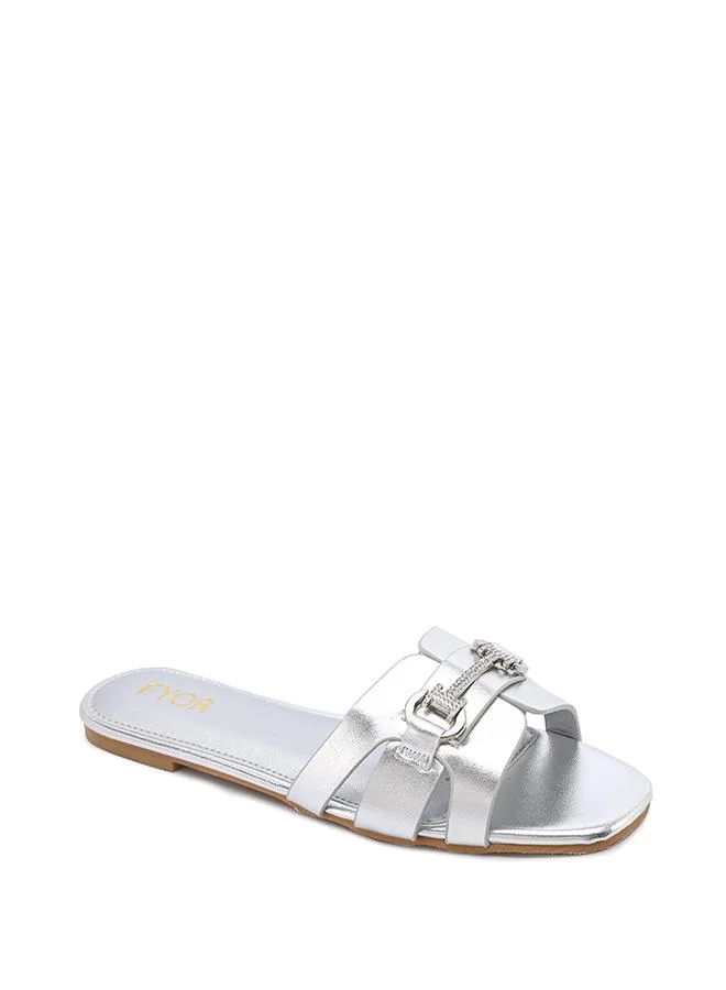 فايور Crystal Buckle Multi-Strap Flat Sandal MY 385
