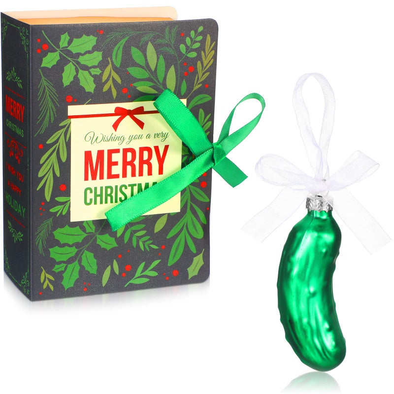 بيبتو BBTO Christmas Pickle Ornament for Christmas Tree Green Tradition Mlown Glow Decoration Hanging Holiday Pickles with Gift Box (Classic Style) - Image 1