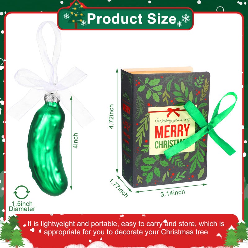 بيبتو BBTO Christmas Pickle Ornament for Christmas Tree Green Tradition Mlown Glow Decoration Hanging Holiday Pickles with Gift Box (Classic Style) - Image 2