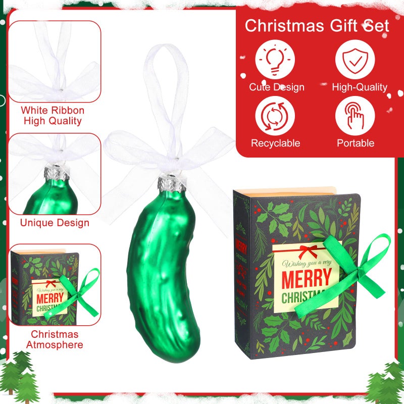 بيبتو BBTO Christmas Pickle Ornament for Christmas Tree Green Tradition Mlown Glow Decoration Hanging Holiday Pickles with Gift Box (Classic Style) - Image 3