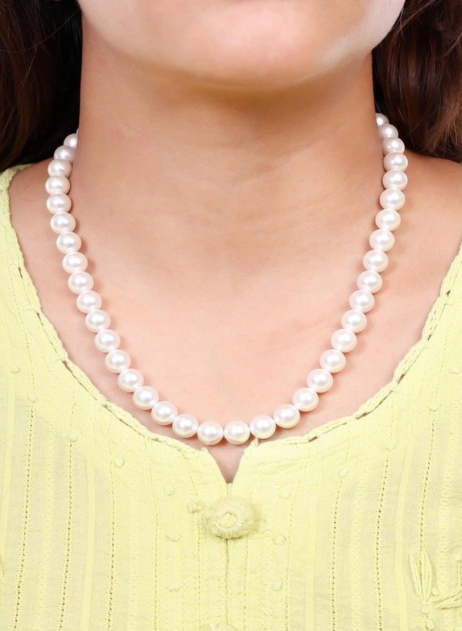 Mingle® 10mm South Sea Pearl Moti Mala Beautiful Mala White Pearl Beads For Necklace Women Original For Pendent Natural Pure Sachha Moti Ki Mala Beautiful Fresh For Women (50 Beads, Pearl) - Image 2