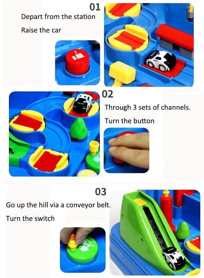 مجموعة مسارات مغامرات المركبات، منحدر سباق السيارات، سيارة إنقاذ كرتونية في المدينة، ألعاب مونتيسوري تعليمية للأطفال، قطار كهربائي، سيارة قطار ألغاز، ألعاب انزلاق وانطلاق، ألعاب سيارات للأطفال الصغار، للأولاد والبنات من سن 3 و4 و5 و6 سنوات فما فوق - Image 3