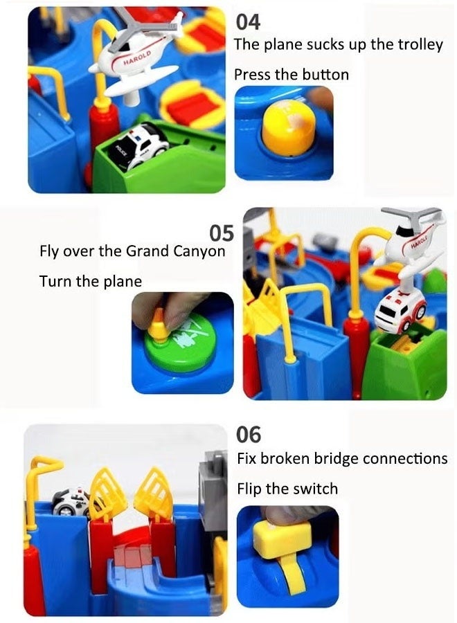 مجموعة مسارات مغامرات المركبات، منحدر سباق السيارات، سيارة إنقاذ كرتونية في المدينة، ألعاب مونتيسوري تعليمية للأطفال، قطار كهربائي، سيارة قطار ألغاز، ألعاب انزلاق وانطلاق، ألعاب سيارات للأطفال الصغار، للأولاد والبنات من سن 3 و4 و5 و6 سنوات فما فوق - Image 4