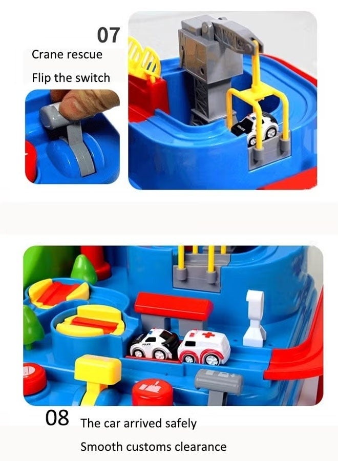 مجموعة مسارات مغامرات المركبات، منحدر سباق السيارات، سيارة إنقاذ كرتونية في المدينة، ألعاب مونتيسوري تعليمية للأطفال، قطار كهربائي، سيارة قطار ألغاز، ألعاب انزلاق وانطلاق، ألعاب سيارات للأطفال الصغار، للأولاد والبنات من سن 3 و4 و5 و6 سنوات فما فوق - Image 5