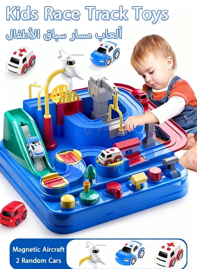 مجموعة مسارات مغامرات المركبات، منحدر سباق السيارات، سيارة إنقاذ كرتونية في المدينة، ألعاب مونتيسوري تعليمية للأطفال، قطار كهربائي، سيارة قطار ألغاز، ألعاب انزلاق وانطلاق، ألعاب سيارات للأطفال الصغار، للأولاد والبنات من سن 3 و4 و5 و6 سنوات فما فوق - Image 1