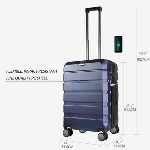 KROSER Hardside Expandable Carry On Luggage with Spinner Wheels & Built-in TSA Lock, Durable Suitcase Rolling Luggage with USB Port, Carry-On 20-Inch, Navy - Image 2