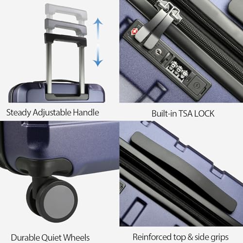 KROSER Hardside Expandable Carry On Luggage with Spinner Wheels & Built-in TSA Lock, Durable Suitcase Rolling Luggage with USB Port, Carry-On 20-Inch, Navy - Image 4