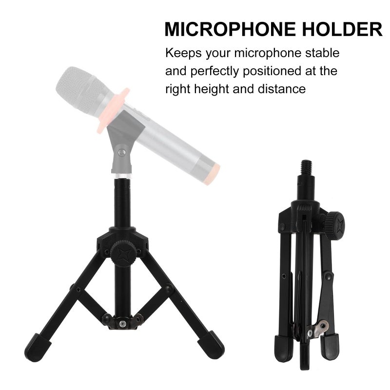 Adjustable Desktop Microphone Tripod Stand with Mic Bracket 8mm Thread Black - Image 4