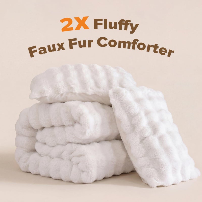 YIKUSH White Comforter Set King â€“ Ultra Soft & Warm Faux Fur Comforter for Winter, Elegant Fluffy Comforter King Set with Pillowcases, Cozy White Bedding Set - Image 2