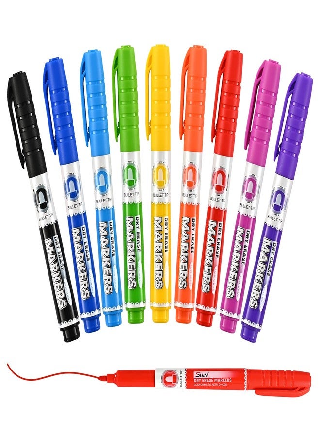 SUIN 9 Colors Dry Erase Markers - Low Odor, Non-Toxic, Slim Whiteboard markers, Medium Fine Tip Whiteboard Pens for Officer, Classroom & Home, 9 Count - Image 1