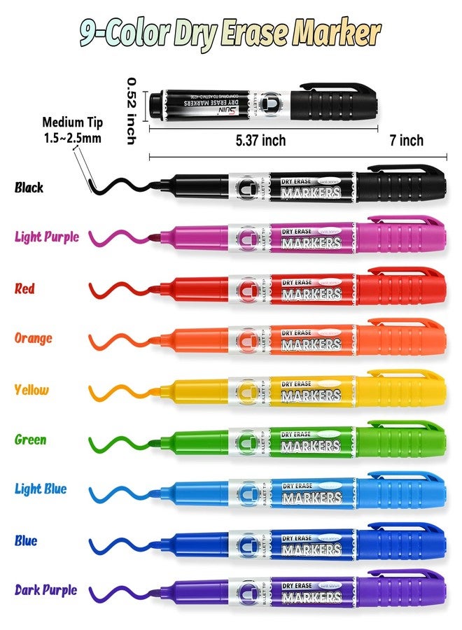 SUIN 9 Colors Dry Erase Markers - Low Odor, Non-Toxic, Slim Whiteboard markers, Medium Fine Tip Whiteboard Pens for Officer, Classroom & Home, 9 Count - Image 2