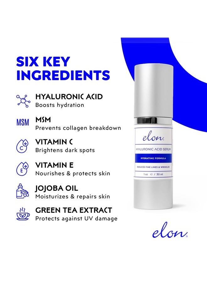 Elon Hyaluronic Acid Serum for Face & Neck - Revitalizing Daily Facial Serum Vitamin C and Hyaluronic Acid, E & Jojoba Oil - Promotes Deep Hydration & Collagen Production - Suitable for all Skin Types - Image 2