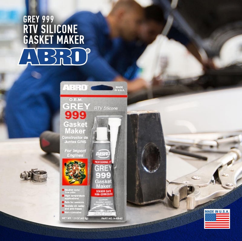 ABRO 999 RTV Silicone Sealant and Gasket Maker - 650 Degrees F, OEM Specified, Sensor Safe, Non-Corrosive, High Temp Silicone Sealant/Head Gasket Sealant Neutral Cure, Low Odor, 3 oz. Tube - Grey - Image 3