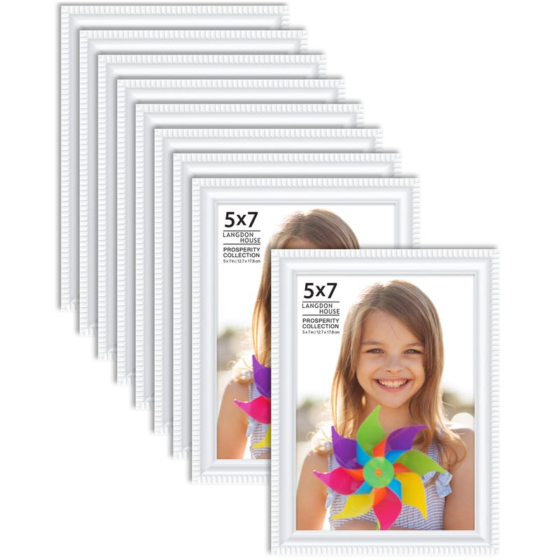 Langdon House 5x7 Picture Frames White 12 Pack Contemporary Frame Set Wall Mount or Table Top Prosperity Collection
