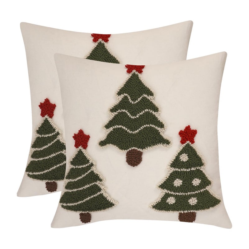 LUOYEHK Christmas Tree Decorative Throw Pillow Covers 18x18 Set of 2 Farmhouse Rustic Pillowcase Winter Holiday Merry Christmas Cushion Covers for Couch Sofa Bed