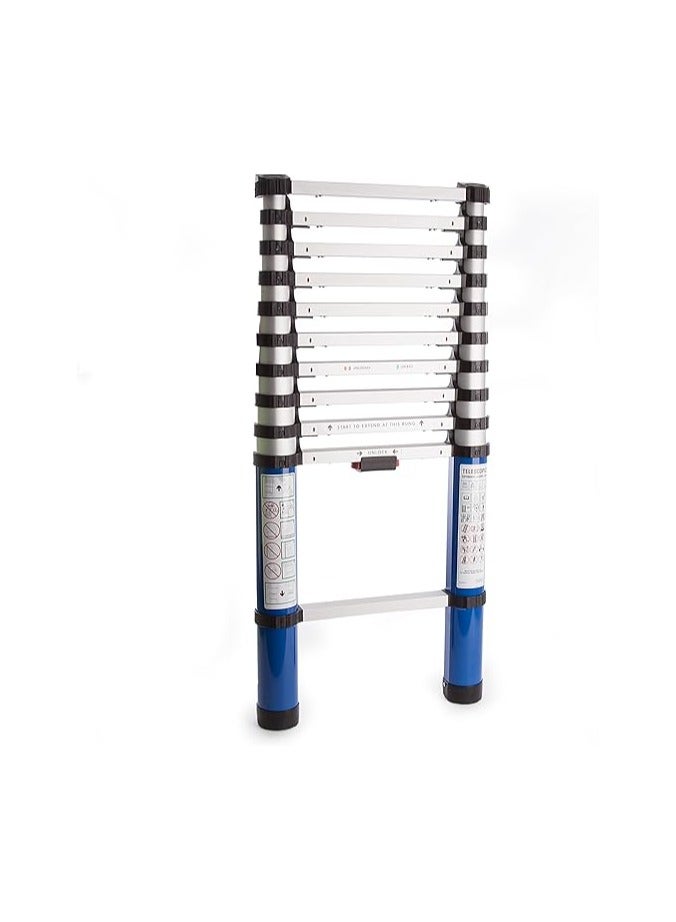 3.2 m Telescopic Extension Ladder – Foldable Aluminum Step Ladder – Silver and Black – Multi-Purpose Use – 150 kg Capacity