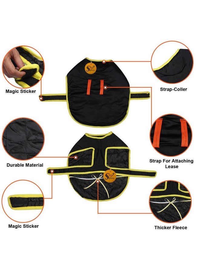 سايج سكوير معطف شتوي فاخر للكلاب دافئ للغاية مطبوع عليه معطف سميك من الصوف للكلاب مع هودي للطقس البارد (صغير) (12 بوصة) (أسود) - Image 3